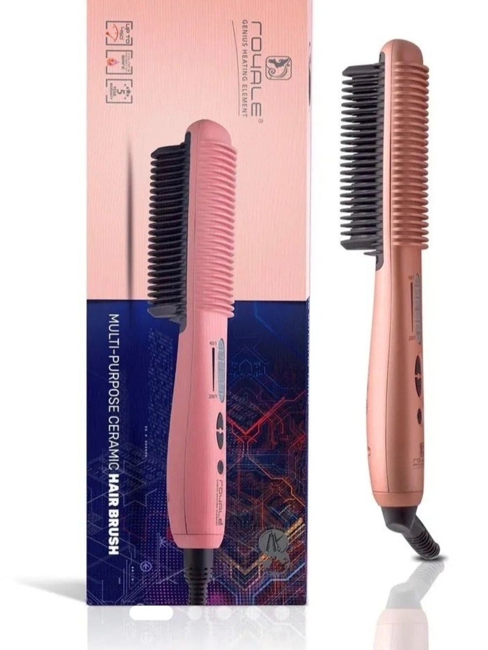 Coralle Rose Gold Ceramic Hair Brush Straightener